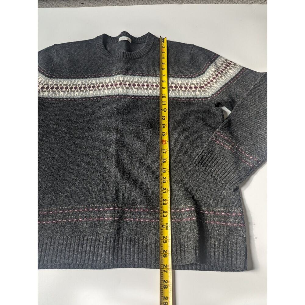 Garnet Hill Sz Medium 100% Extra fine Merino Wool Gray Crew Neck Fair Isle... - Picture 5 of 8